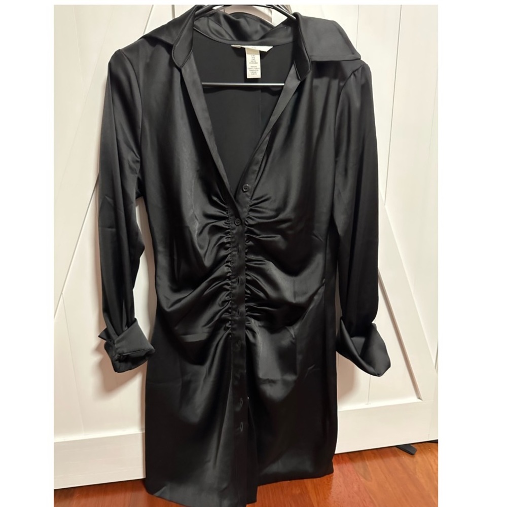 Black silky button up dress
